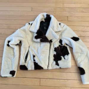 Faux Fur Cow Print Moto Jacket